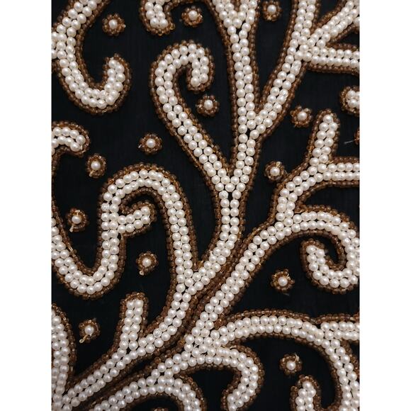 Vintage SILK Jacket Black White Pearls Sz SP Formal Holiday Party Glam Cropped - Picture 6 of 16